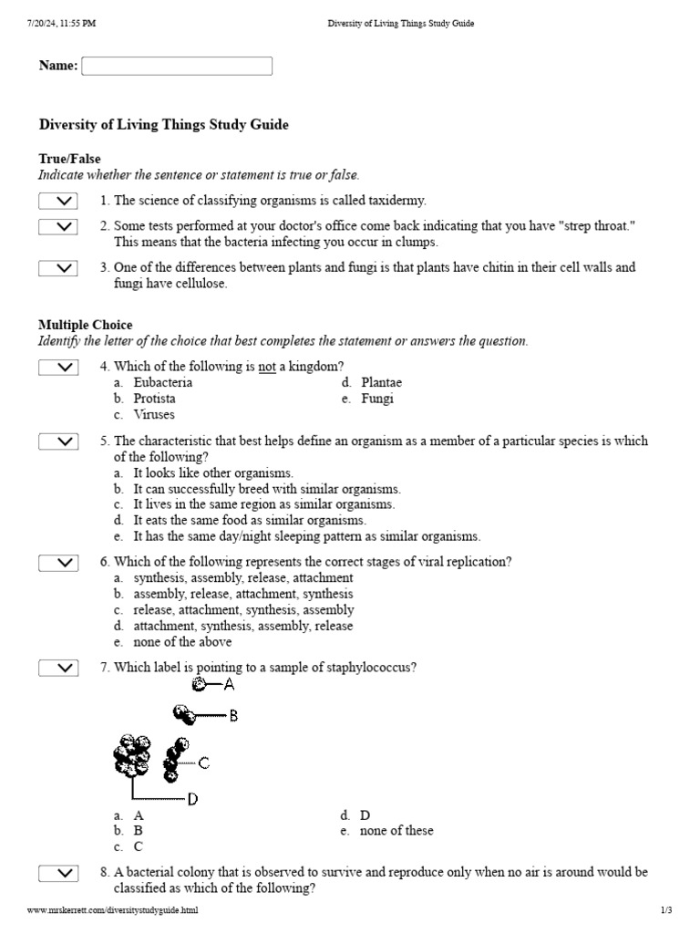 Sample Test 2 Pdf Bacteria Fungus