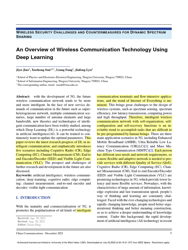 An Overview of Wireless Communication Technology Using Deep Learning ...