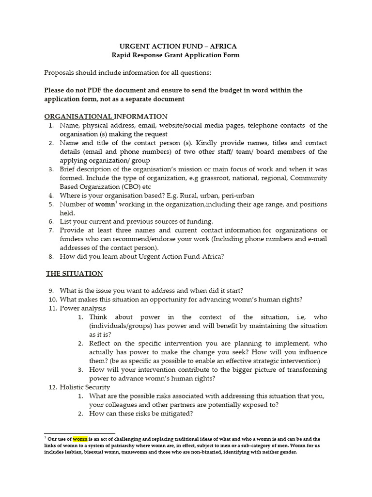 Rapid Response Grant for Womn's Rights | PDF | Policy | Risk