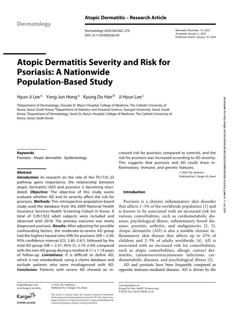 Atopic Dermatitis Severity and Risk For Psoriasis | PDF | Psoriasis ...