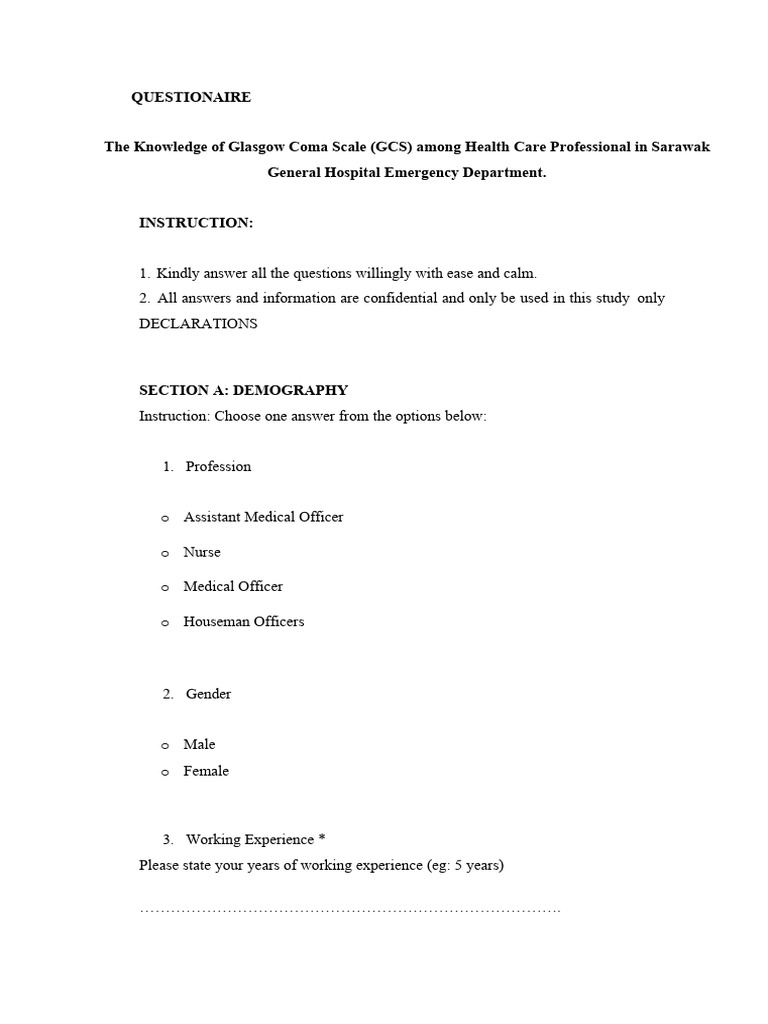 QUESTIONAIRE | PDF | Coma | Clinical Medicine