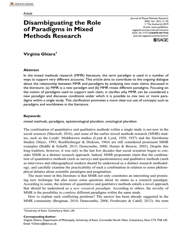 Role of Paradigms in Mixed Method Research | PDF | Paradigm ...