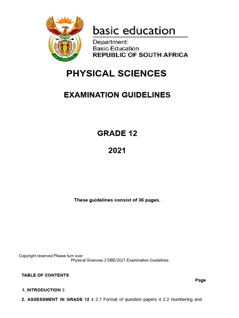 GRADE 12 PHYSICAL SCIENCE EXAM GUIDELINES 2021 PDF visual data 7