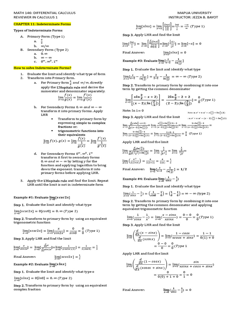 Indeterminate Forms in Calculus Review | PDF | Tangent | Slope