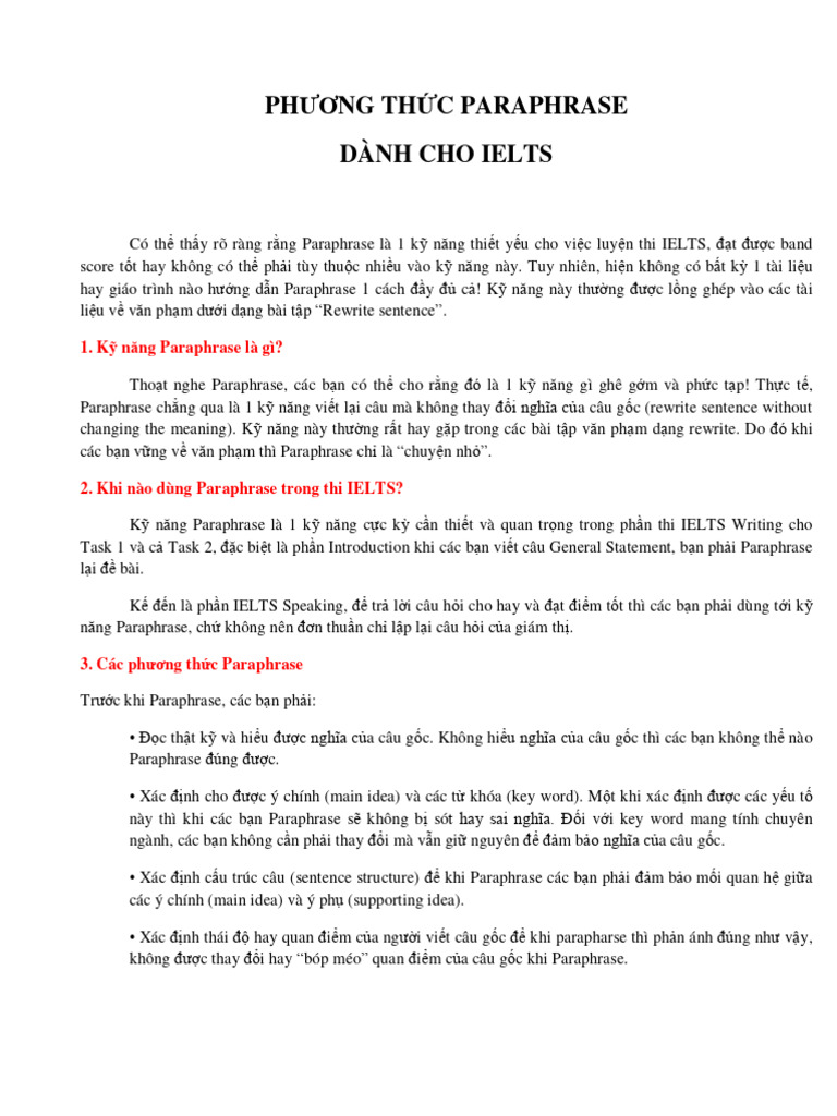 PHNG THC Paraphrase Danh Cho Ielts | PDF