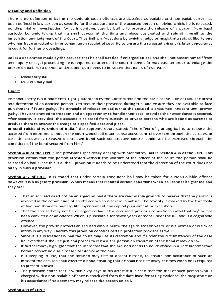 Understanding Bail: Types and Provisions | PDF | Bail | Arrest
