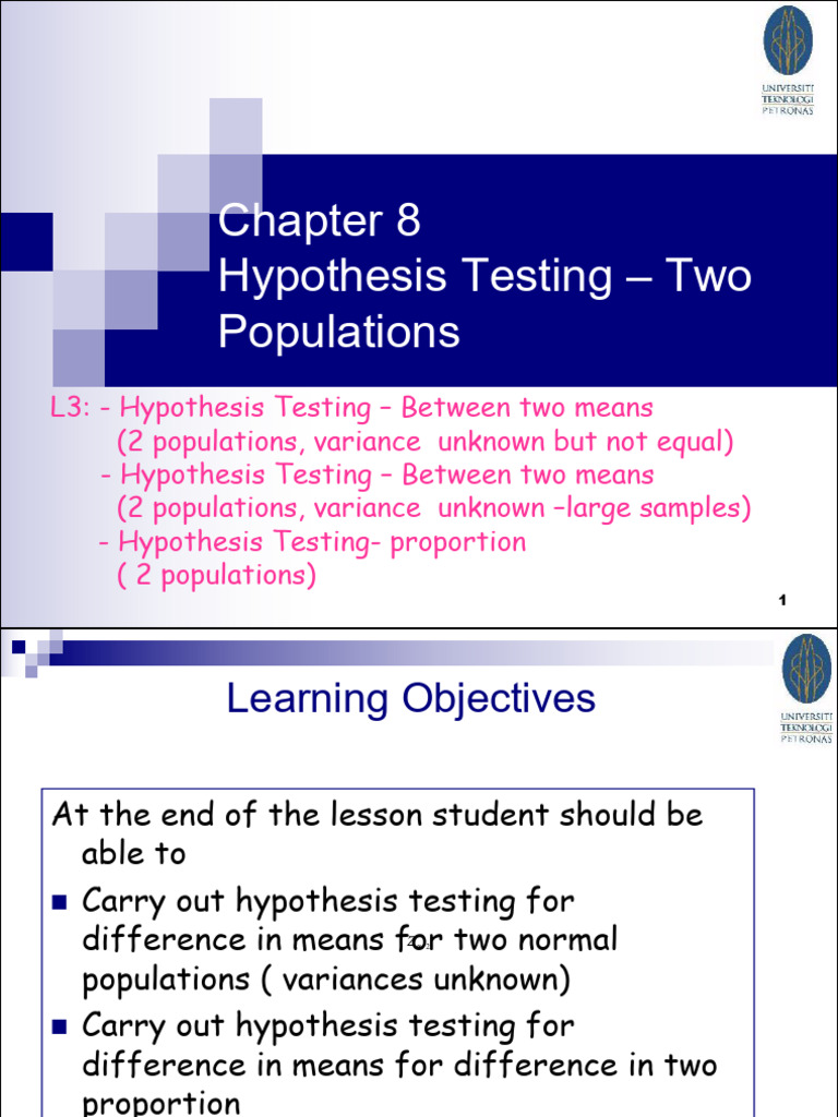 Hypothesis Testing for Two Populations | PDF | P Value | Statistical ...