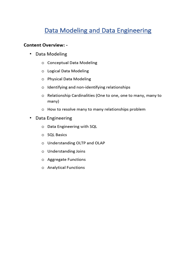 Data Modeling & Engineering Guide | PDF | Databases | Sql