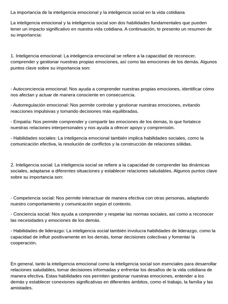Inteligencia emocional y social en la vida diaria | PDF | Relaciones ...