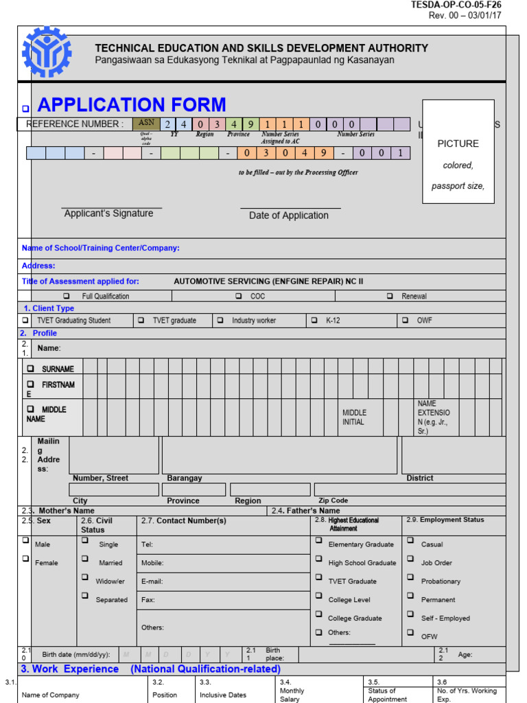 Application Form Engine Repair | PDF