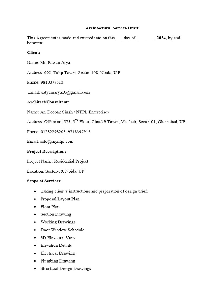 Architectural Service Draft | PDF | Indemnity | Private Law