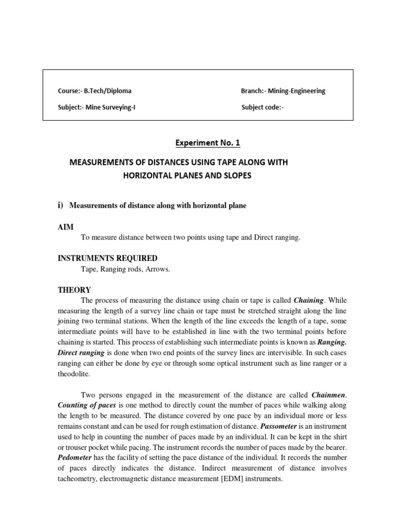 Mine Surveying: Distance Measurement Techniques | PDF | Surveying | Angle