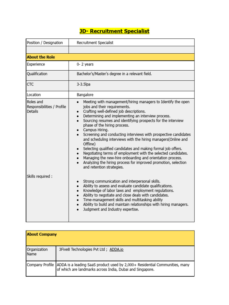 JD - PEOPLE SUCCESS-Recruitment Specialist | PDF | Recruitment | Business