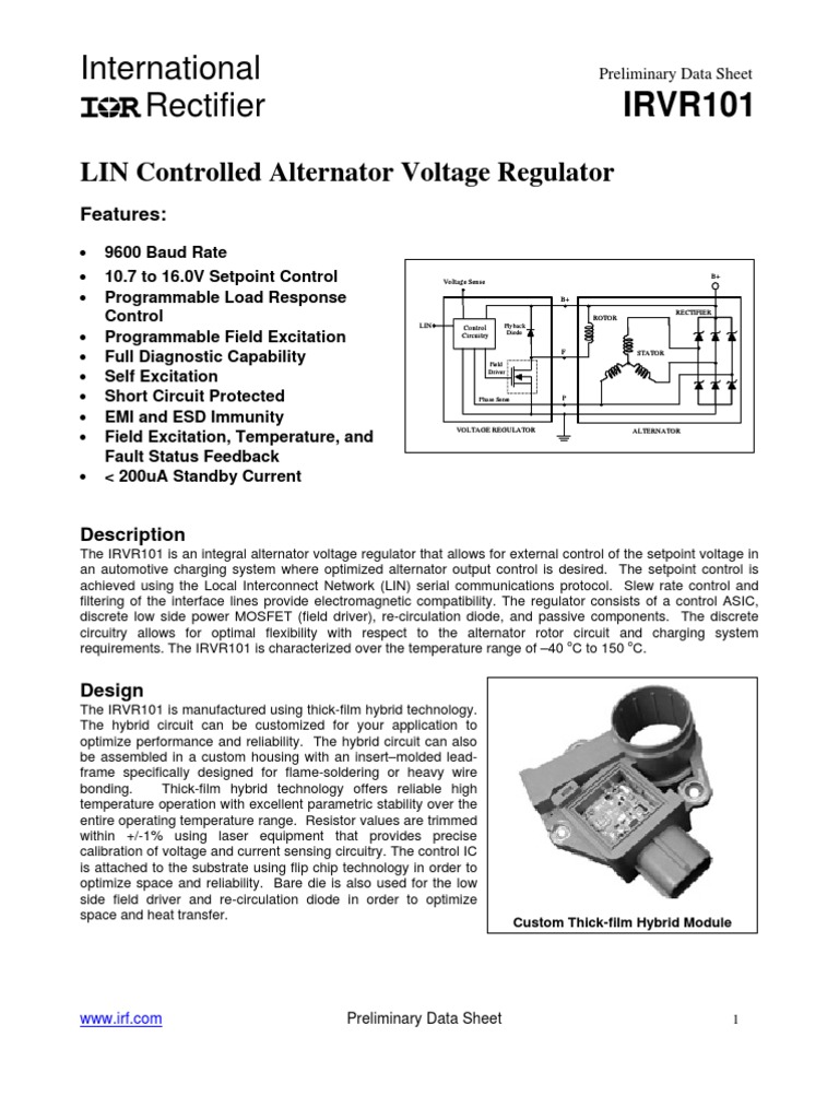 International Rectifier IRVR101 LIN Controlled Alternator Voltage