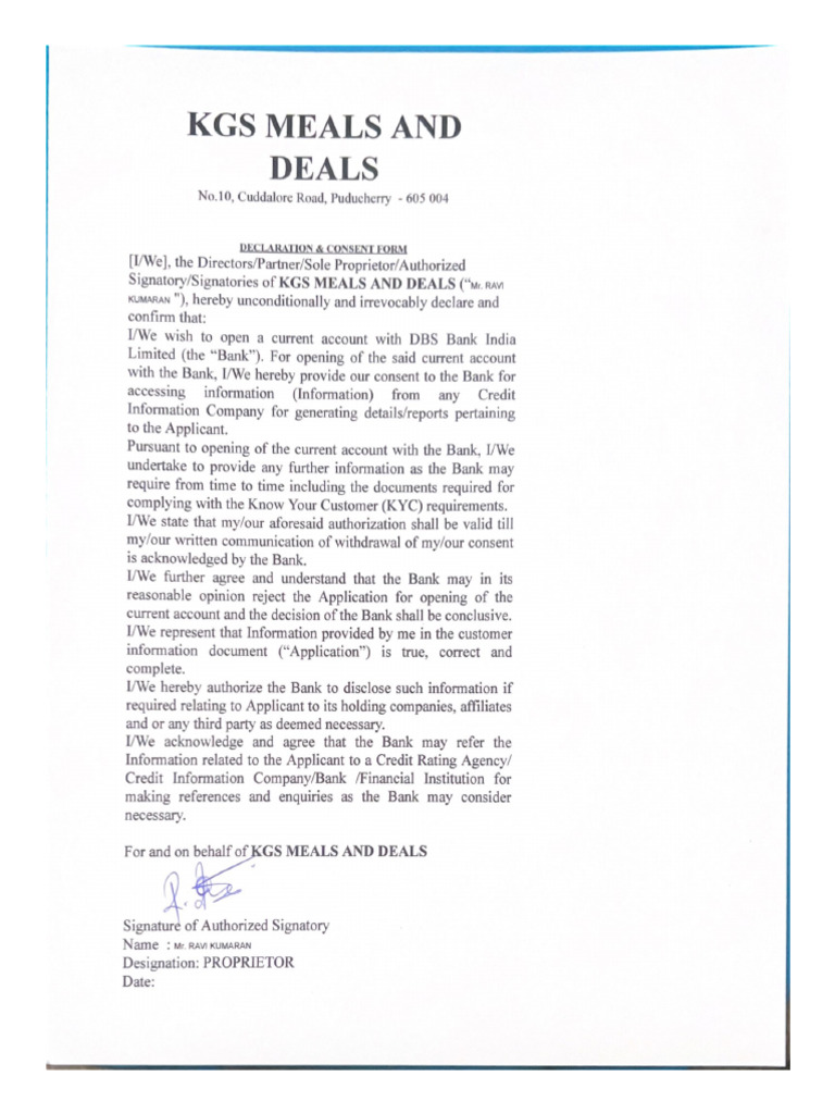 CIBIL Consent Letter | PDF