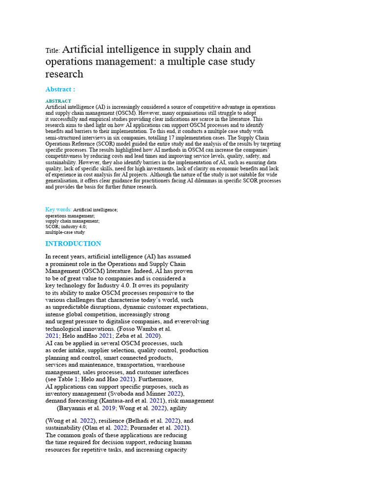 Artificial Intelligence in Supply Chain | PDF | Machine Learning ...