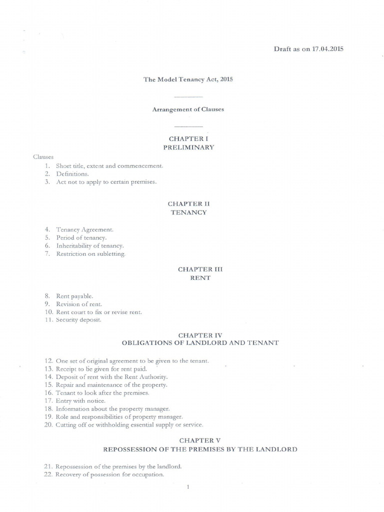Draft Model Tenancy Act 2015 | PDF