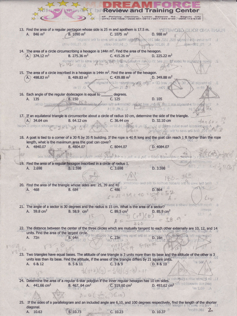Geometry Area Calculation Problems | PDF | Elementary Geometry ...