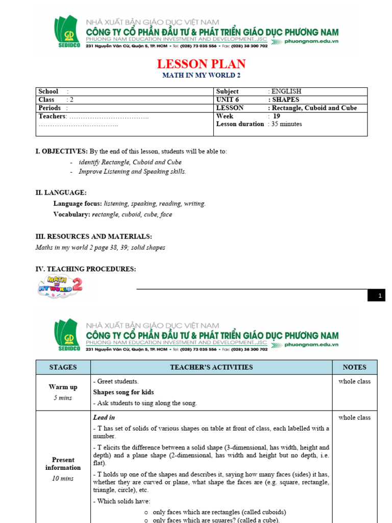 Lesson Plan: Shapes for Grade 2 | PDF | Shape | Lesson Plan