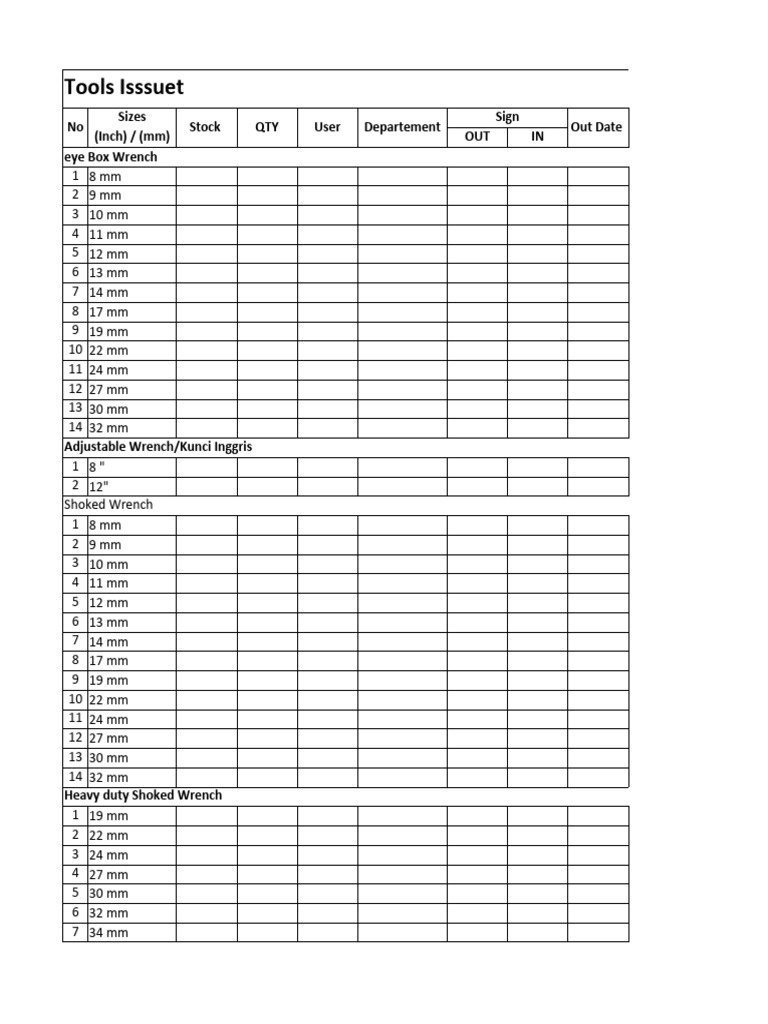 Tool Inventory and Issuance Log | PDF