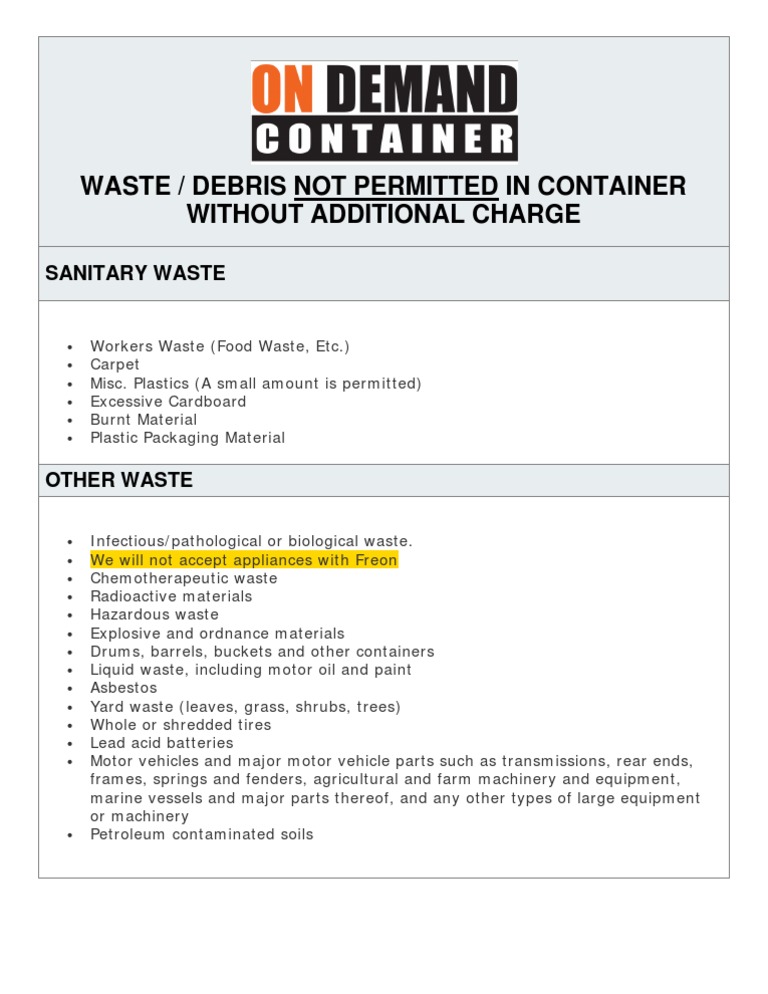Prohibited Waste in Containers | PDF | Home & Garden | Technology ...