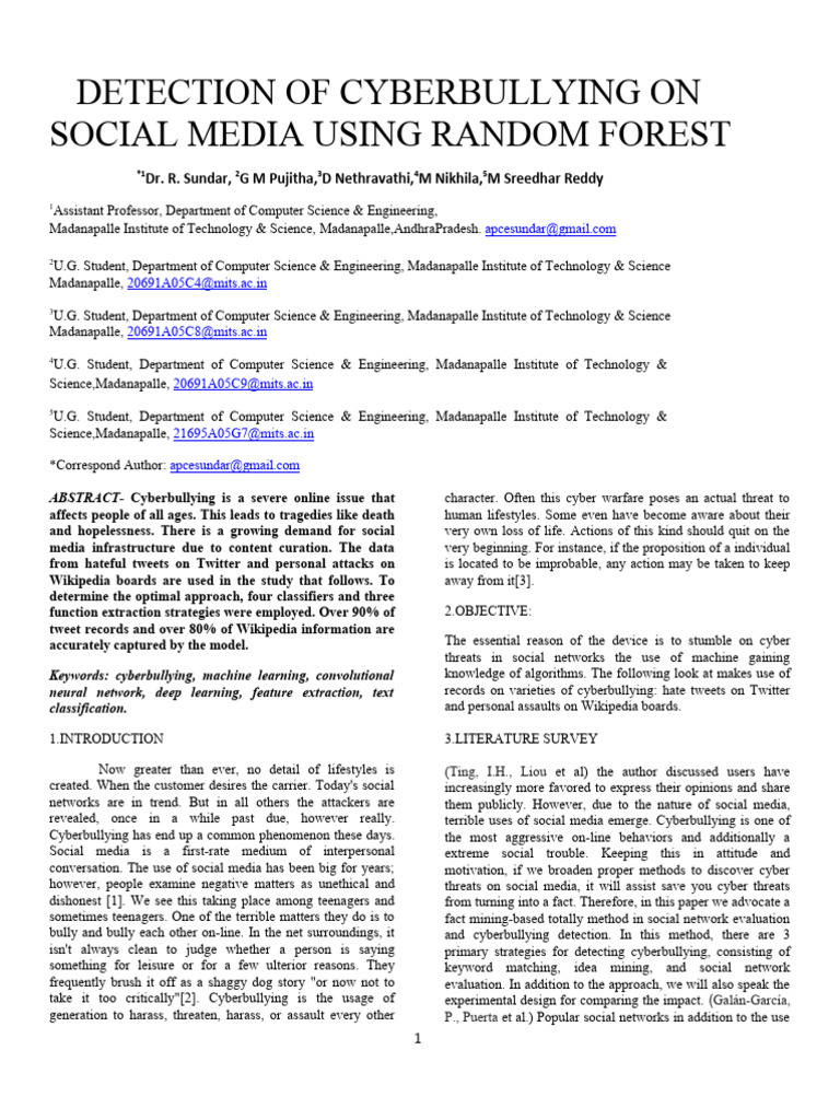 Detectiom of Cyberbullying On Social Media Using Random Forest | PDF ...
