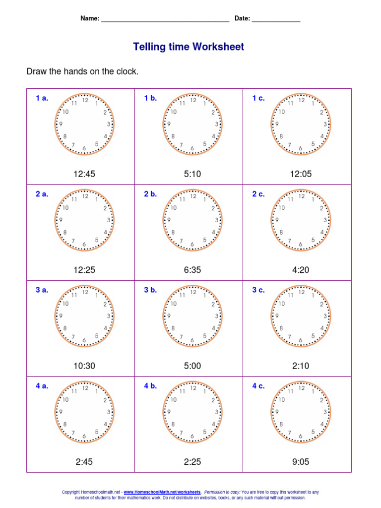 Telling Time Worksheet | PDF | Data Management | Business Law