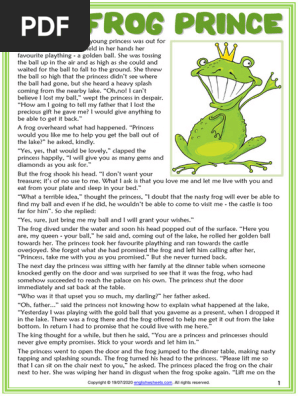 The Frog Prince Esl Printable Fairy Tale Reading Text for Kids