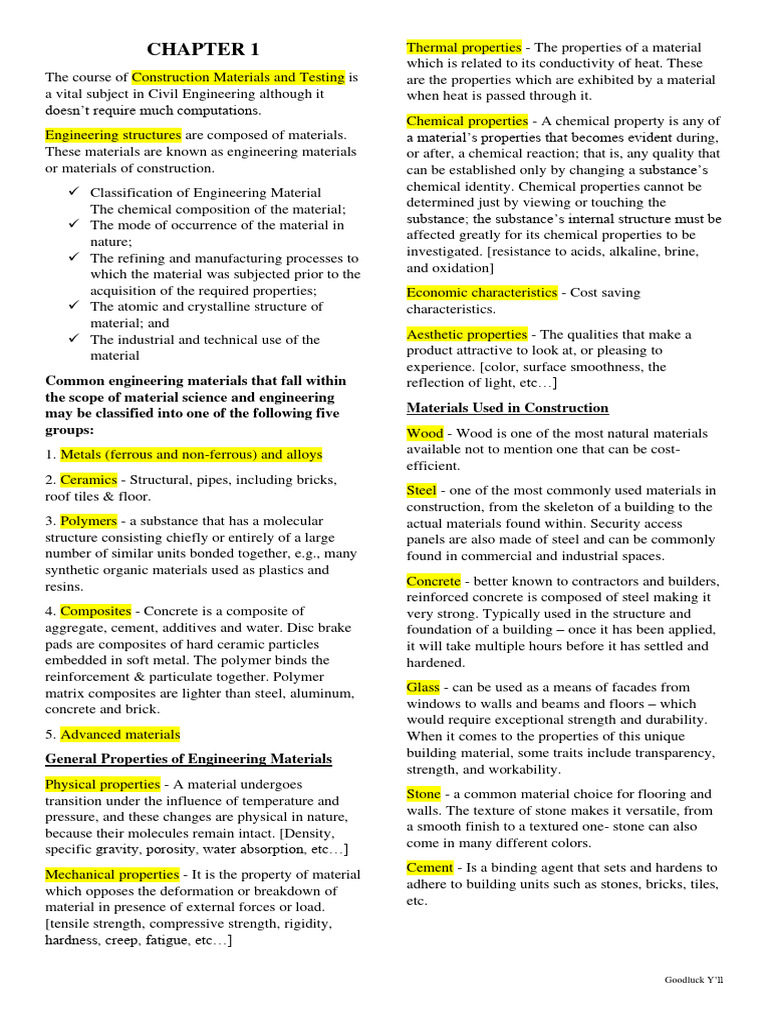 Overview of Construction Materials | PDF | Concrete | Cement