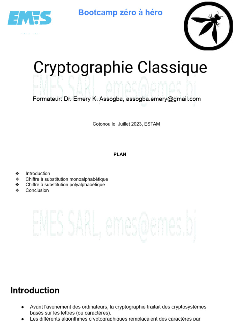 Introduction à la Cryptographie Classique | PDF | Chiffre (cryptologie ...