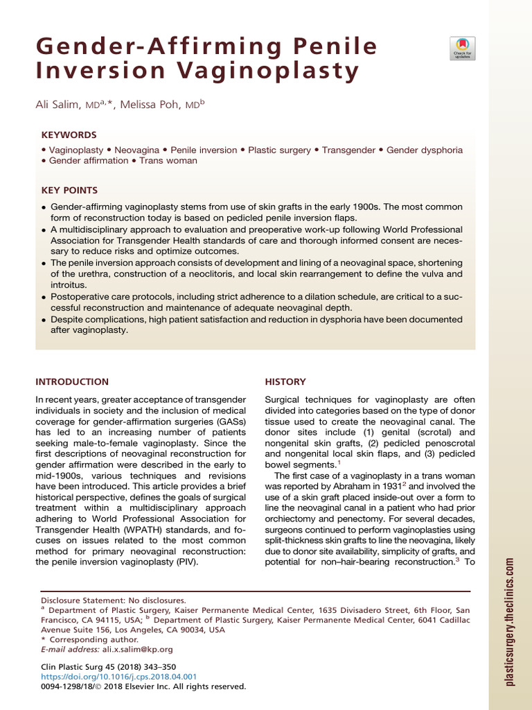 Gender-Affirming Penile Inversion Vaginoplasty | PDF | Medical Specialties