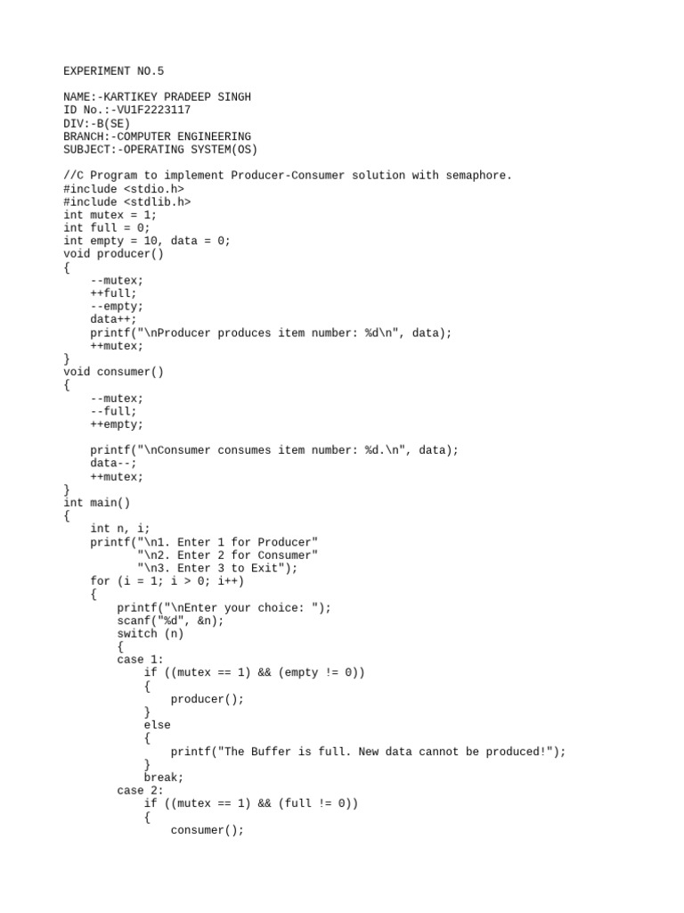 Producer-Consumer C Program with Semaphore | PDF | System Software ...