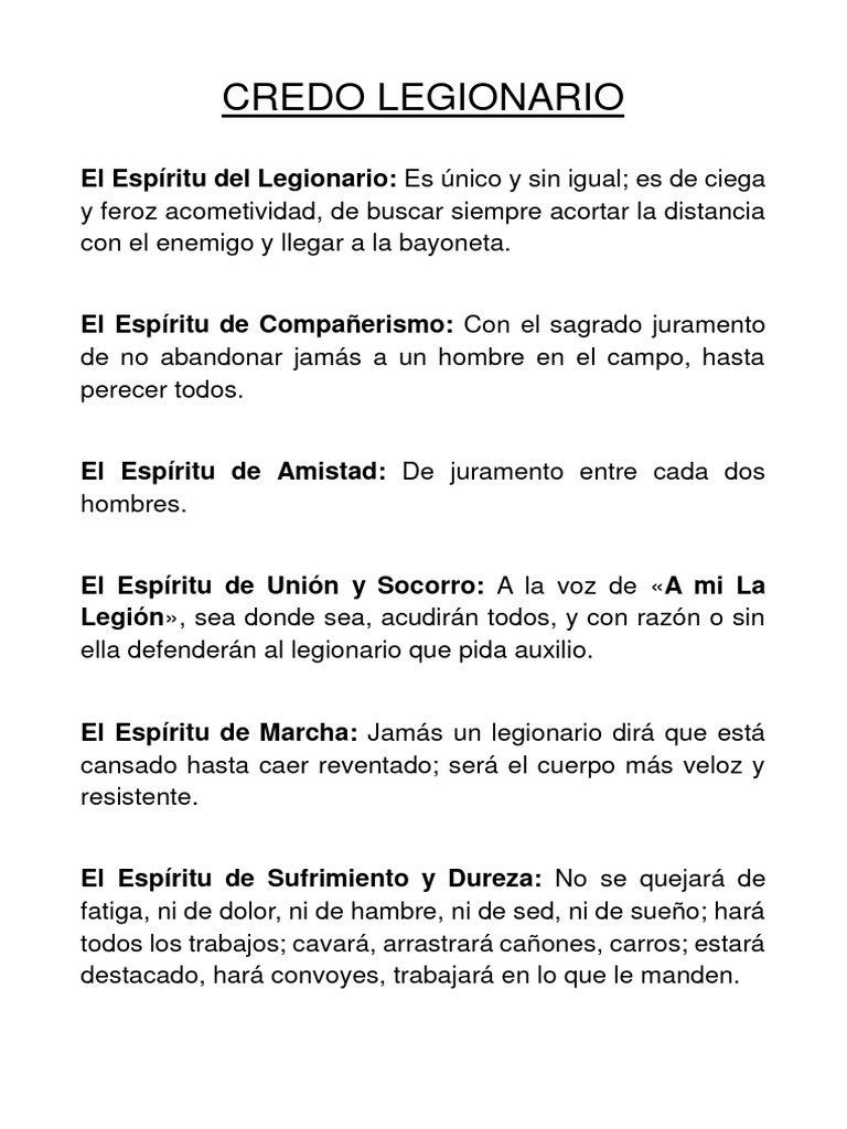 Esp ritu Y Credo Del Legionario PDF Derecho Historia