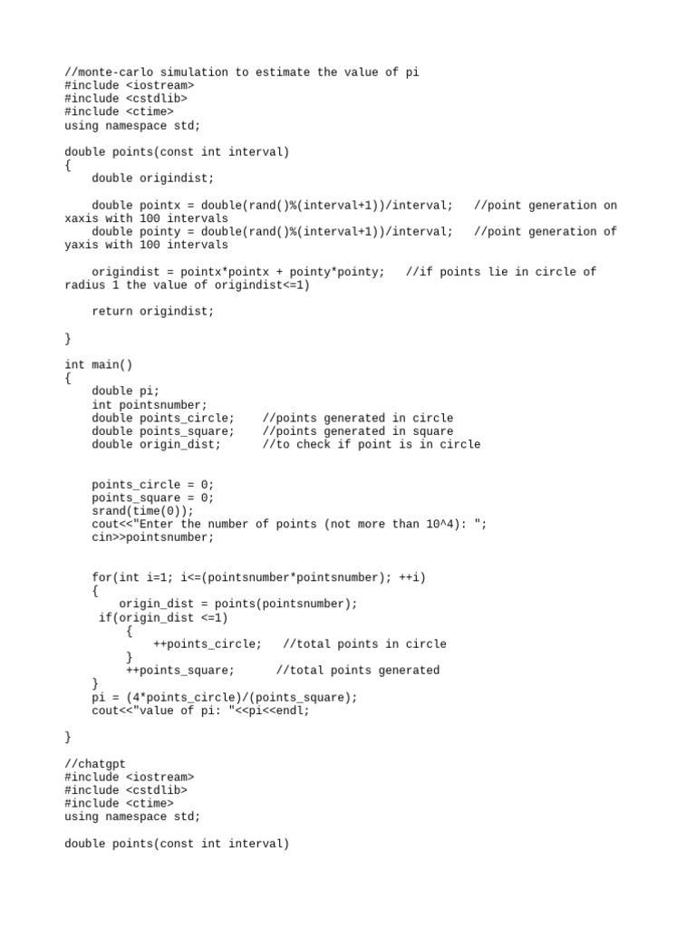 Monte Carlo Pi Estimation Code | PDF