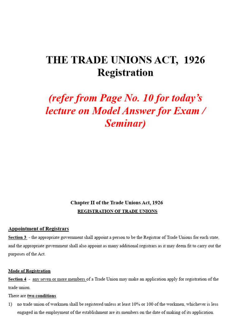 Trade Union (Registration) | PDF | Trade Union | Employment