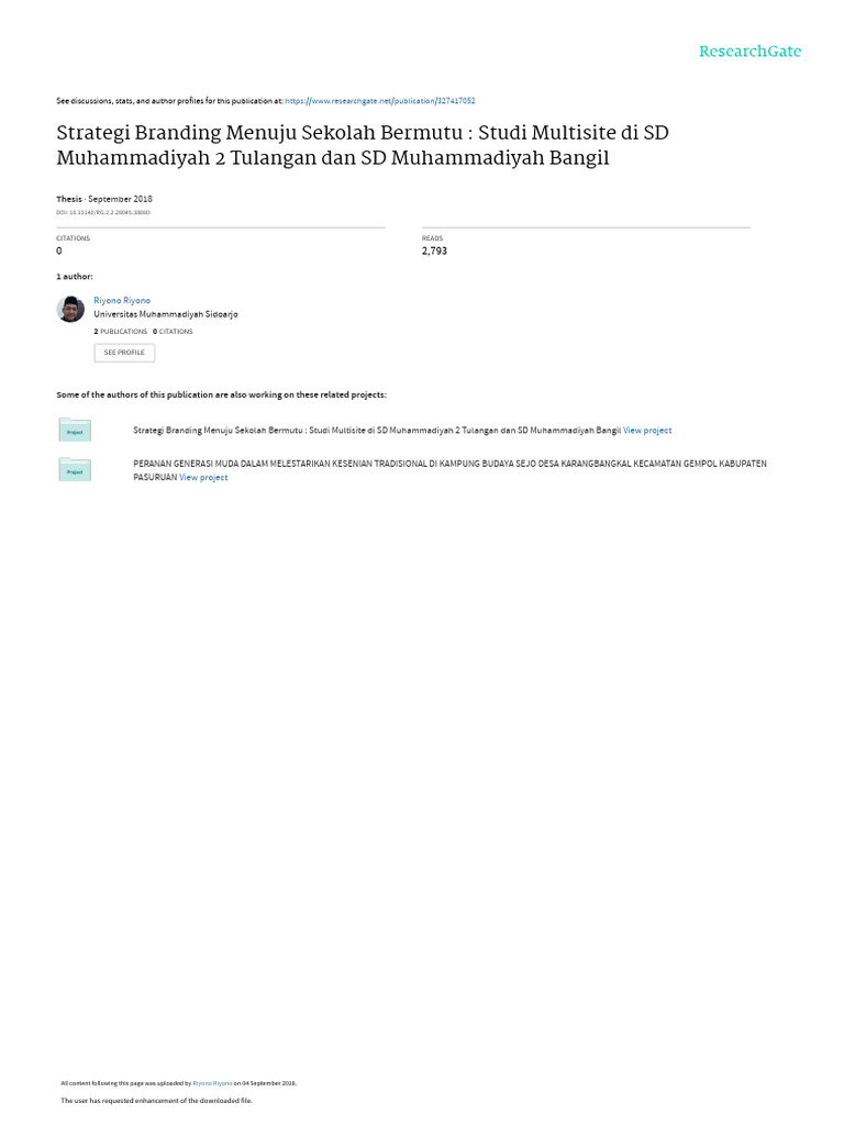 Strategi branding menuju sekolah bermutu studi multisite di sd