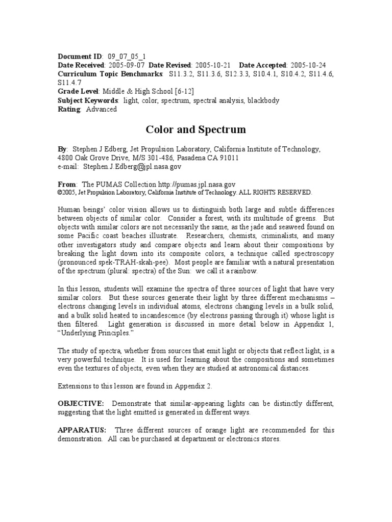 Color and Spectrum | PDF | Incandescent Light Bulb | Fluorescent Lamp