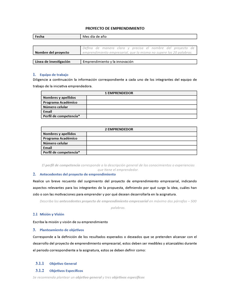 Proyecto de Emprendimiento Empresarial | PDF | Iniciativa empresarial ...