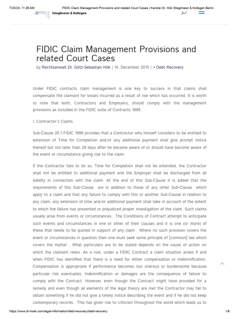 FIDIC Claims: Key Provisions & Cases | PDF | Arbitration | Employment