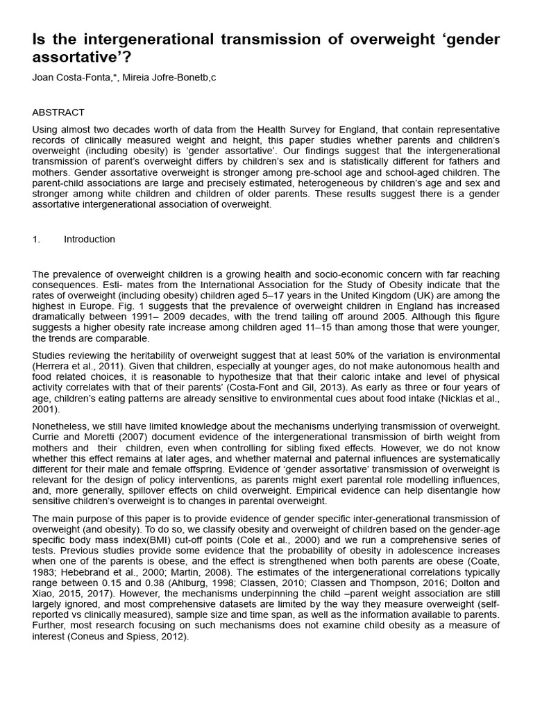 Gender Differences in Overweight Transmission | PDF | Obesity | Overweight