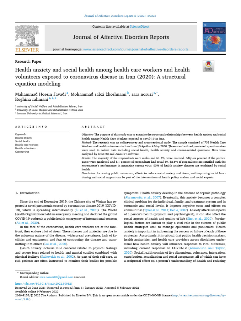 Health Anxiety in Iranian Healthcare Workers | PDF | Anxiety | Health ...