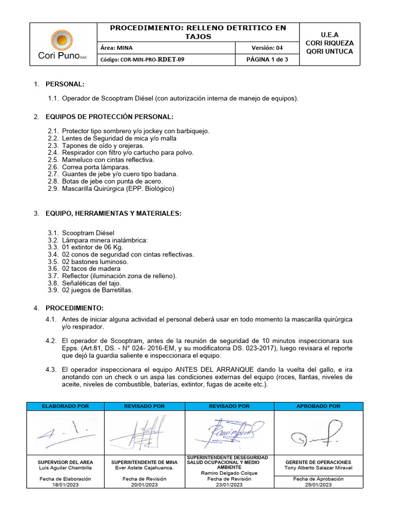 Pets-Mina-09 Relleno Detritico en Tajos - 2023 | PDF | Seguridad y ...