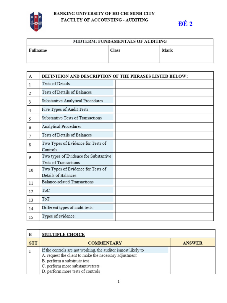 Midterm Exam: Fundamentals of Auditing | PDF | Financial Audit | Audit