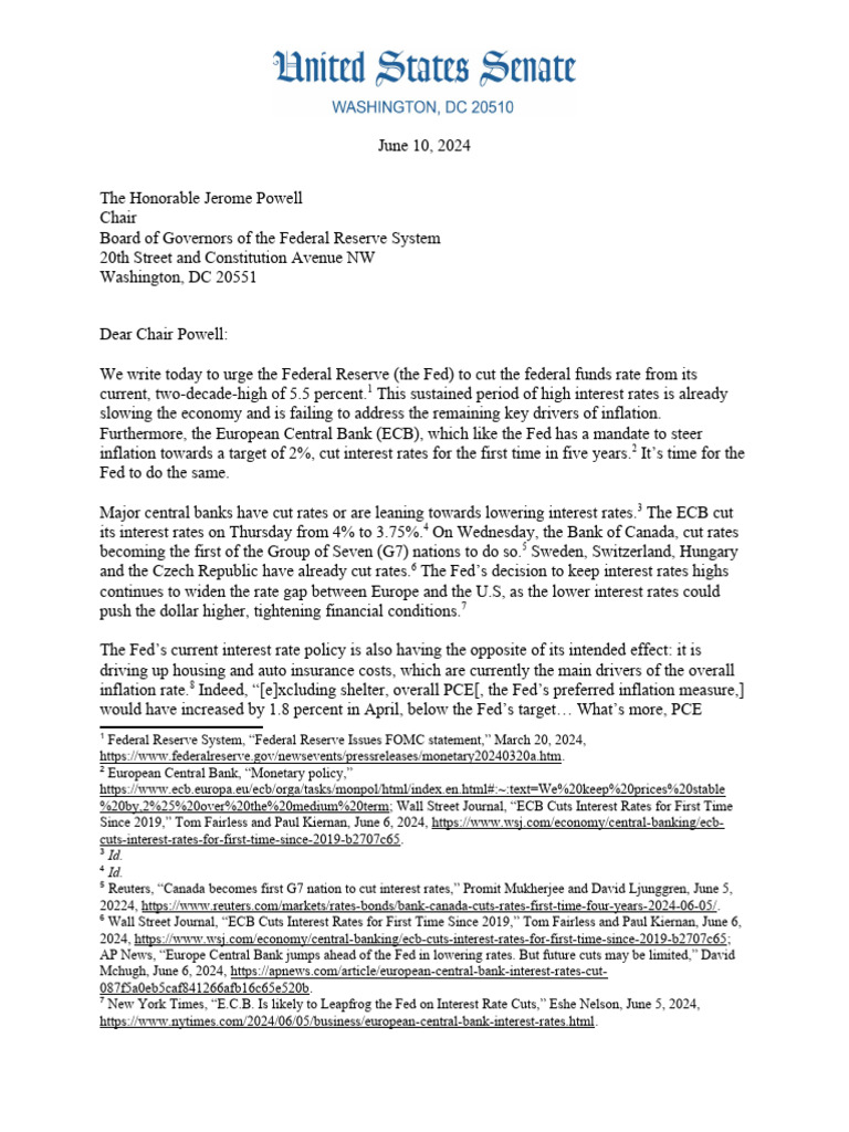 2024.06.10 Letter To Fed. Re Interest Rates | PDF | Federal Reserve ...