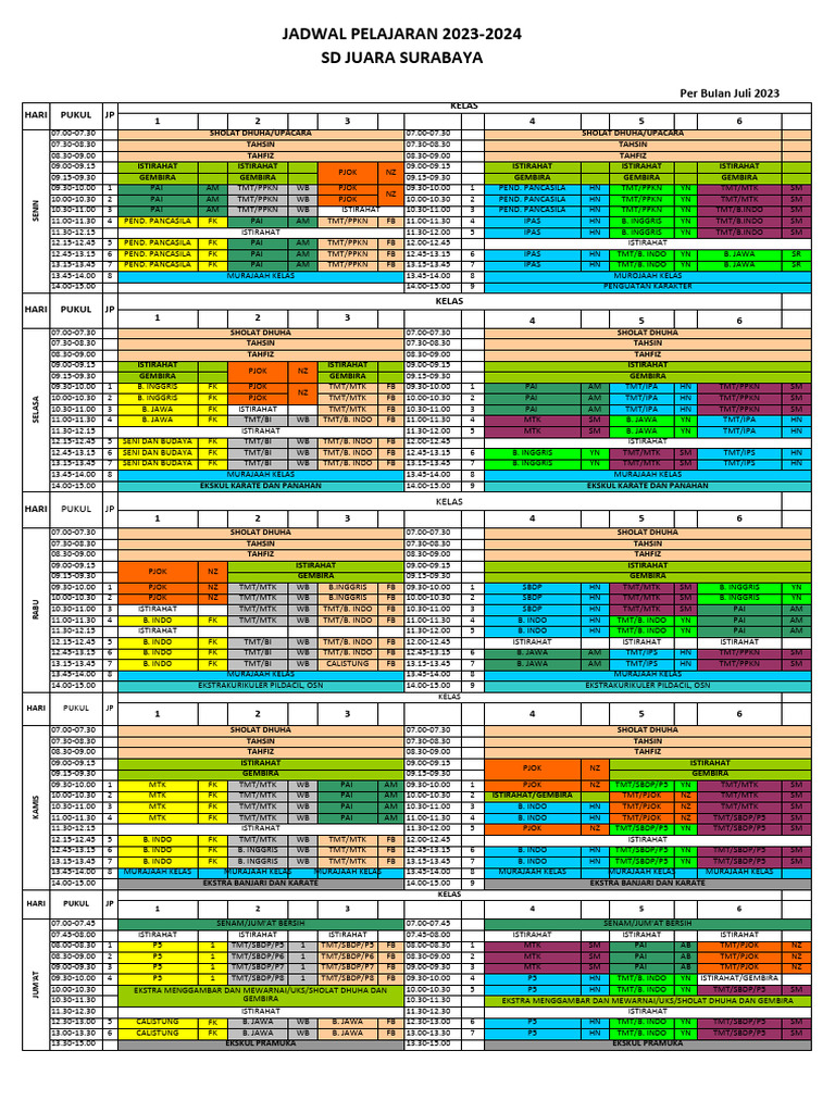 jadwal pelajaran 2023-2024 (siswa) | PDF