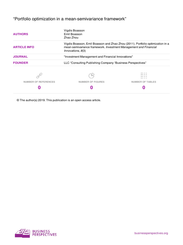 Mean-Semivariance Portfolio Optimization | PDF | Modern Portfolio ...