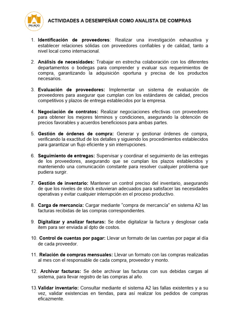 Funciones Clave del Analista de Compras | PDF | Calidad (comercial ...