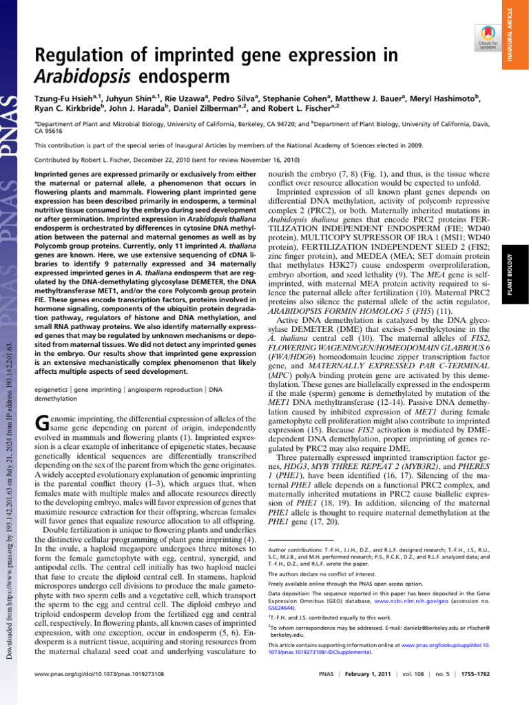 Regulation of MET3 in Arabidopsis Endosperm | PDF | Gene | Reproduction