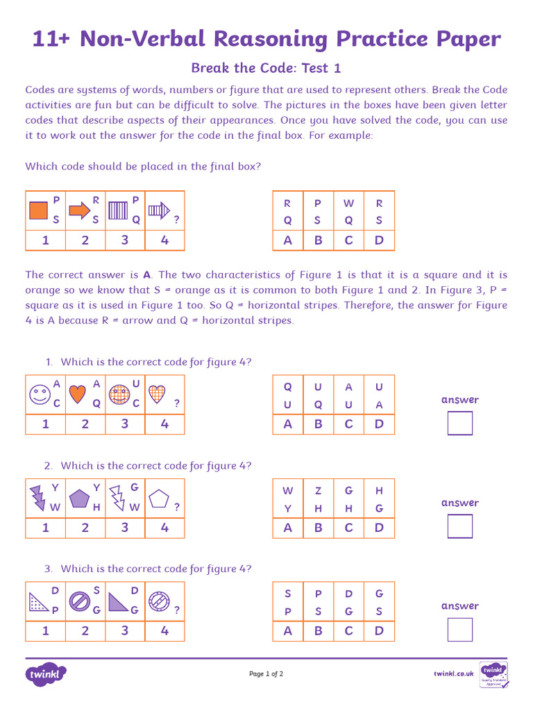 11+ Non-Verbal Reasoning Codes | PDF | Cognition
