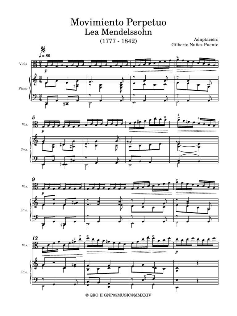 Movimiento Perpetuo, Lea Mendelssohn para Viola y Piano | PDF